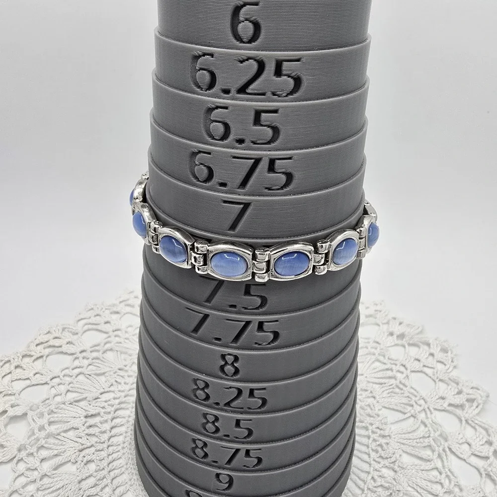 Blue Cats Eye Tennis Bracelet Silver tone Link 7.25